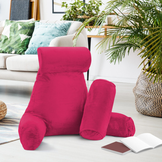 Large Soft Foam Reading & TV Relax Pillow + 2 Neck & Lumbar Pillows with Pockets