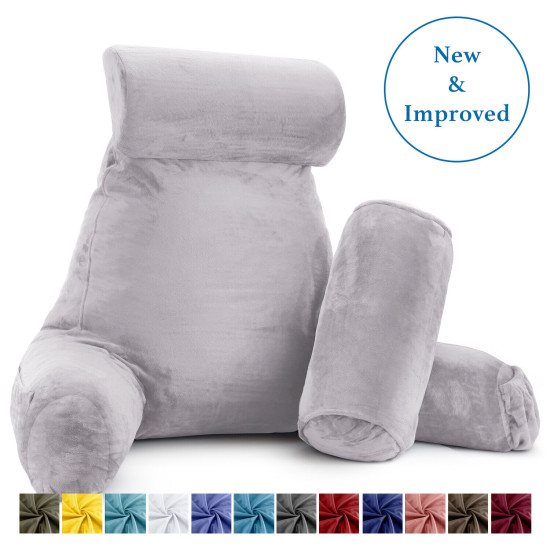 Large Soft Foam Reading & TV Relax Pillow + 2 Neck & Lumbar Pillows with Pockets