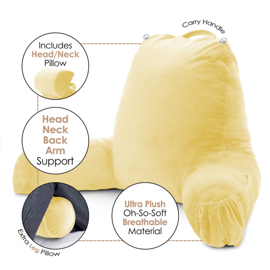 Large Soft Foam Reading & TV Relax Pillow + 2 Neck & Lumbar Pillows with Pockets