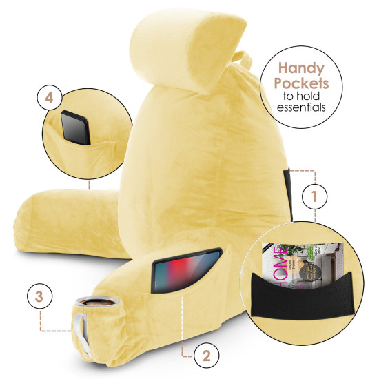 Large Soft Foam Reading & TV Relax Pillow + 2 Neck & Lumbar Pillows with Pockets