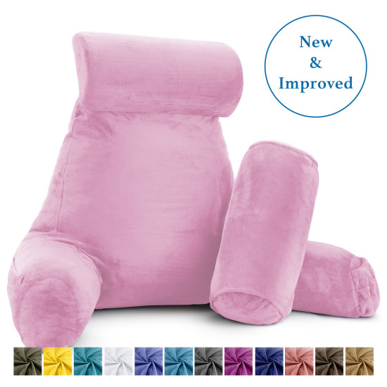 Large Soft Foam Reading & TV Relax Pillow + 2 Neck & Lumbar Pillows with Pockets
