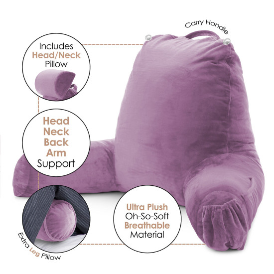 Large Soft Foam Reading & TV Relax Pillow + 2 Neck & Lumbar Pillows with Pockets
