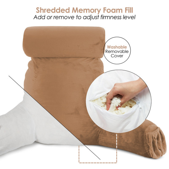 Large Soft Foam Reading & TV Relax Pillow + 2 Neck & Lumbar Pillows with Pockets