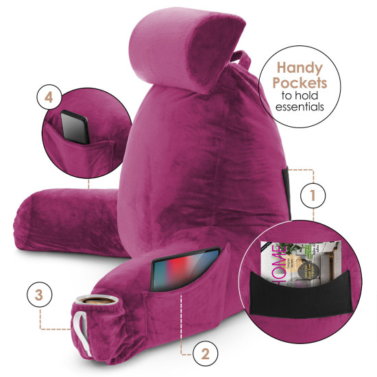 Large Soft Foam Reading & TV Relax Pillow + 2 Neck & Lumbar Pillows with Pockets