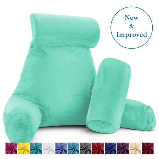 Large Soft Foam Reading & TV Relax Pillow + 2 Neck & Lumbar Pillows with Pockets