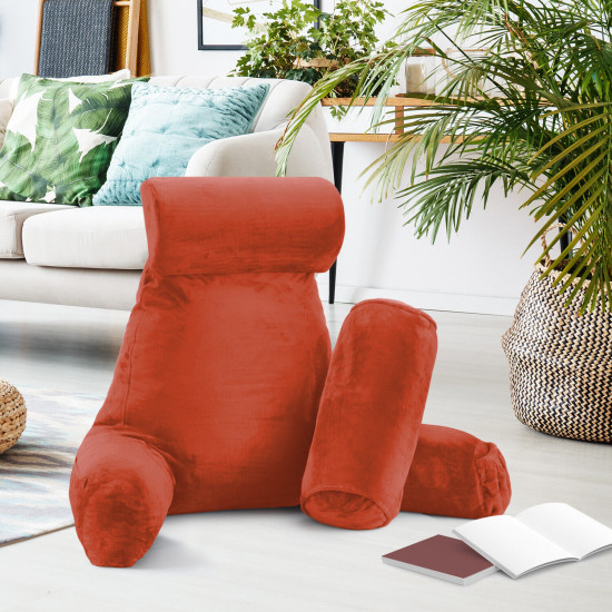 Large Soft Foam Reading & TV Relax Pillow + 2 Neck & Lumbar Pillows with Pockets