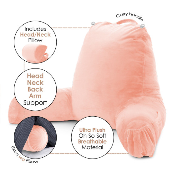 Large Soft Foam Reading & TV Relax Pillow + 2 Neck & Lumbar Pillows with Pockets