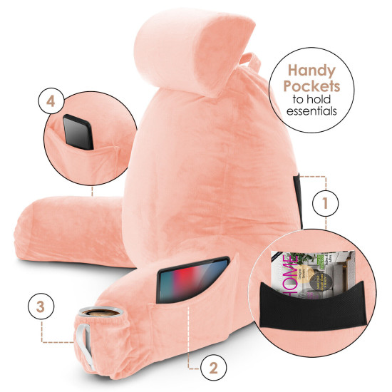 Large Soft Foam Reading & TV Relax Pillow + 2 Neck & Lumbar Pillows with Pockets