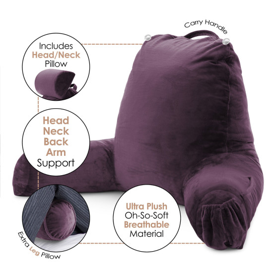 Large Soft Foam Reading & TV Relax Pillow + 2 Neck & Lumbar Pillows with Pockets