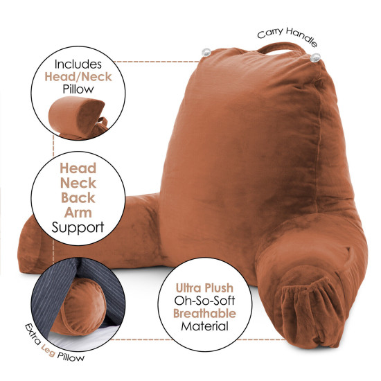 Large Soft Foam Reading & TV Relax Pillow + 2 Neck & Lumbar Pillows with Pockets