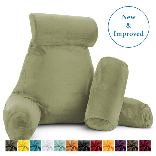 Large Soft Foam Reading & TV Relax Pillow + 2 Neck & Lumbar Pillows with Pockets