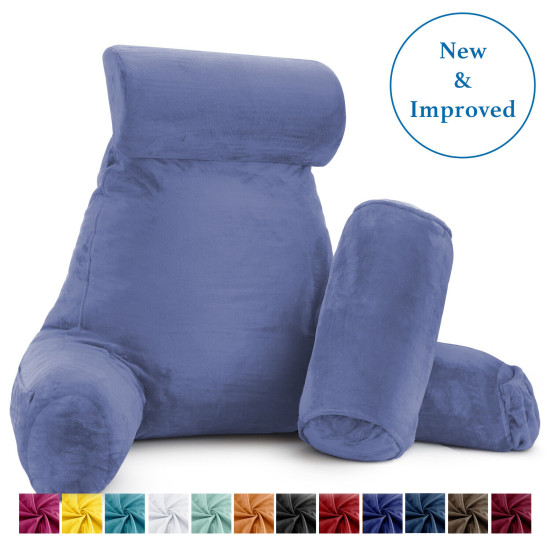 Large Soft Foam Reading & TV Relax Pillow + 2 Neck & Lumbar Pillows with Pockets