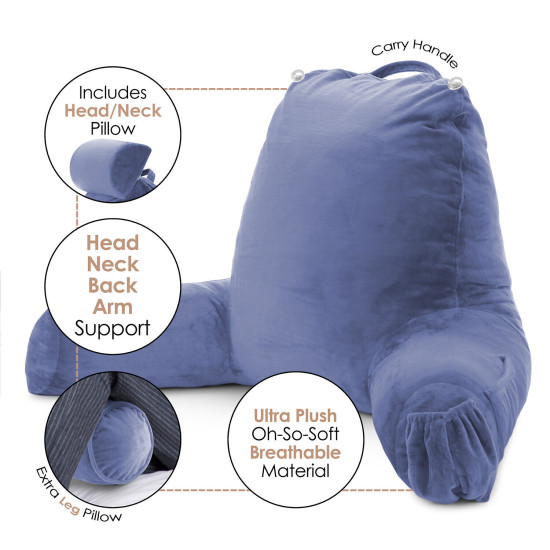 Large Soft Foam Reading & TV Relax Pillow + 2 Neck & Lumbar Pillows with Pockets