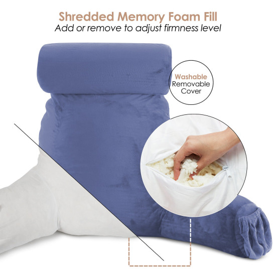 Large Soft Foam Reading & TV Relax Pillow + 2 Neck & Lumbar Pillows with Pockets