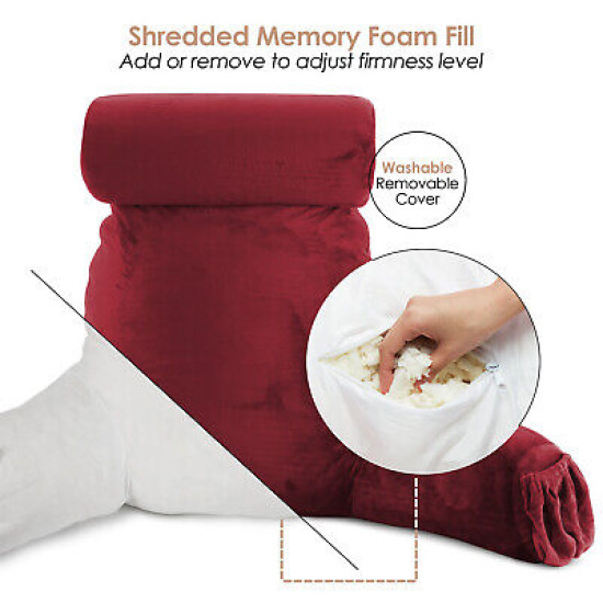 Large Soft Foam Reading & TV Relax Pillow + 2 Neck & Lumbar Pillows with Pockets