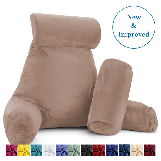 Large Soft Foam Reading & TV Relax Pillow + 2 Neck & Lumbar Pillows with Pockets