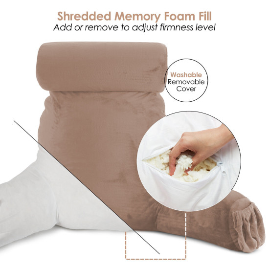 Large Soft Foam Reading & TV Relax Pillow + 2 Neck & Lumbar Pillows with Pockets