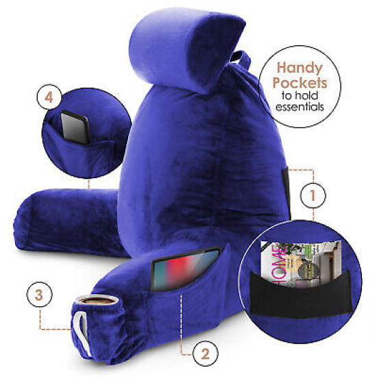Large Soft Foam Reading & TV Relax Pillow + 2 Neck & Lumbar Pillows with Pockets