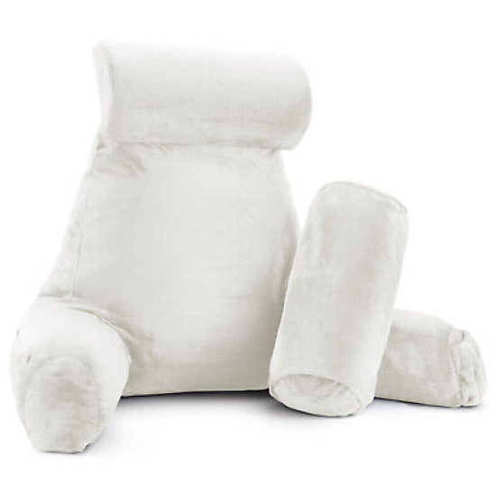 Large Soft Foam Reading & TV Relax Pillow + 2 Neck & Lumbar Pillows with Pockets
