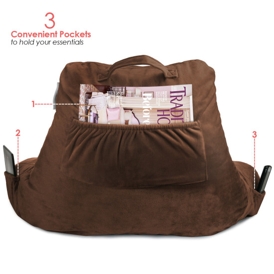 Super Soft Foam Reading Pillow, TV & Bed Rest Pillow, Arms Support with Pockets