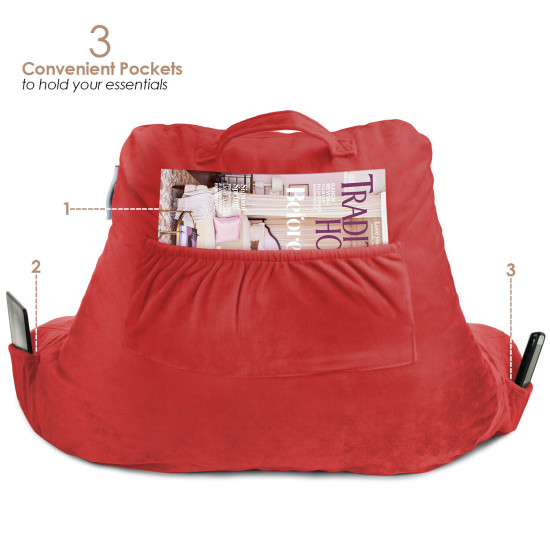 Super Soft Foam Reading Pillow, TV & Bed Rest Pillow, Arms Support with Pockets