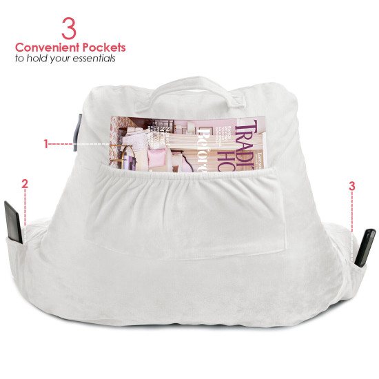 Super Soft Foam Reading Pillow, TV & Bed Rest Pillow, Arms Support with Pockets