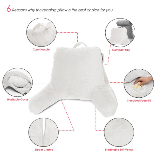 Super Soft Foam Reading Pillow, TV & Bed Rest Pillow, Arms Support with Pockets