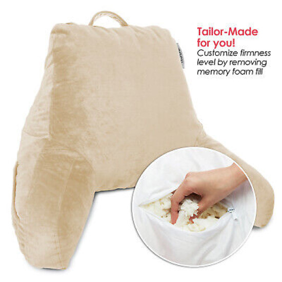 Super Soft Foam Reading Pillow, TV & Bed Rest Pillow, Arms Support with Pockets