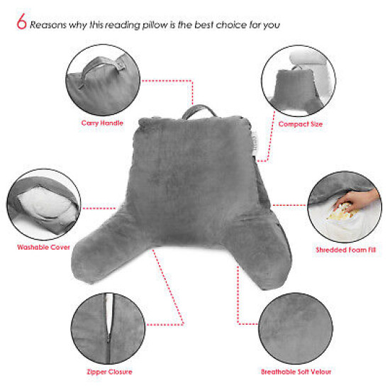 Super Soft Foam Reading Pillow, TV & Bed Rest Pillow, Arms Support with Pockets