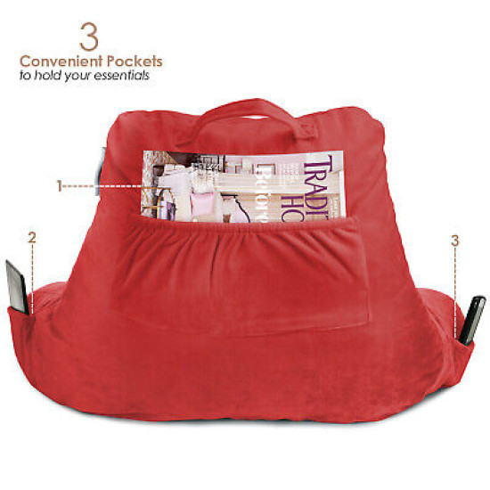Super Soft Foam Reading Pillow, TV & Bed Rest Pillow, Arms Support with Pockets