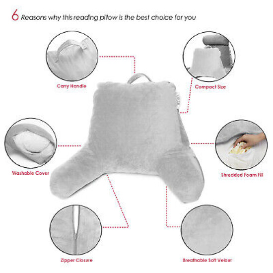 Super Soft Foam Reading Pillow, TV & Bed Rest Pillow, Arms Support with Pockets