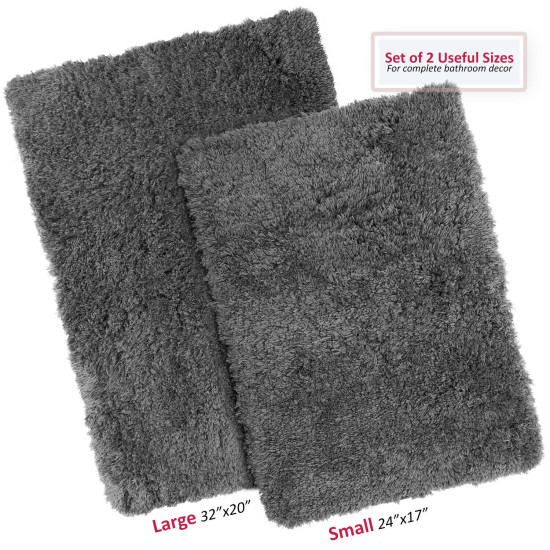 2PC Shaggy Area Rug Set with Non-Slip Backing Rubber Large & Small Cozy Bath Mat