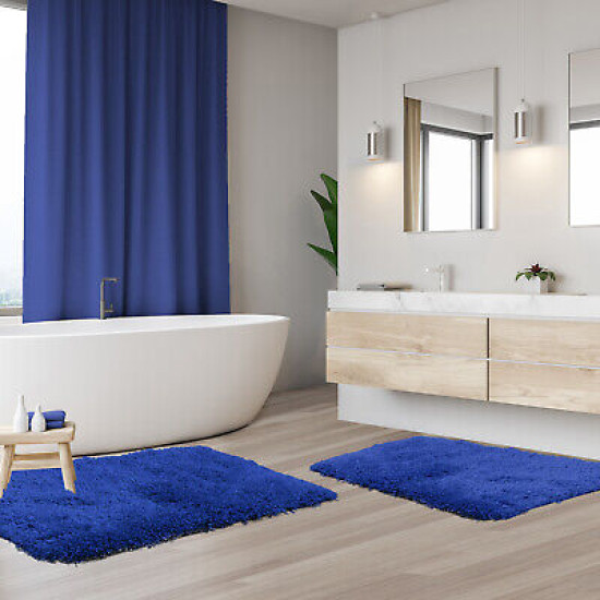 2PC Shaggy Area Rug Set with Non-Slip Backing Rubber Large & Small Cozy Bath Mat