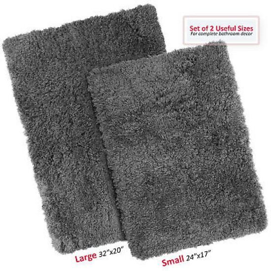 2PC Shaggy Area Rug Set with Non-Slip Backing Rubber Large & Small Cozy Bath Mat