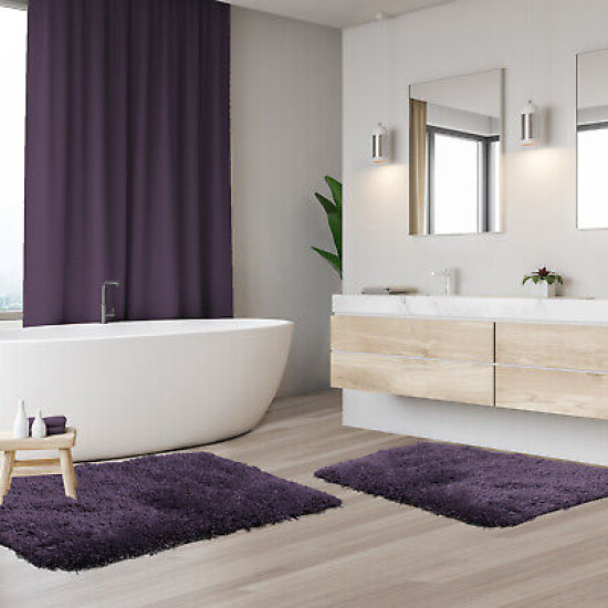 2PC Shaggy Area Rug Set with Non-Slip Backing Rubber Large & Small Cozy Bath Mat