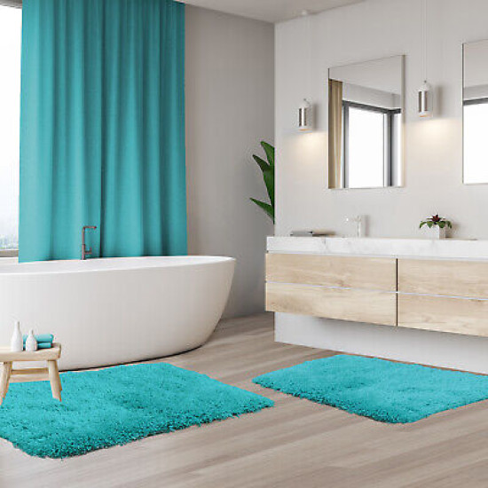 2PC Shaggy Area Rug Set with Non-Slip Backing Rubber Large & Small Cozy Bath Mat