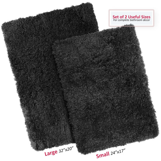 2PC Shaggy Area Rug Set with Non-Slip Backing Rubber Large & Small Cozy Bath Mat