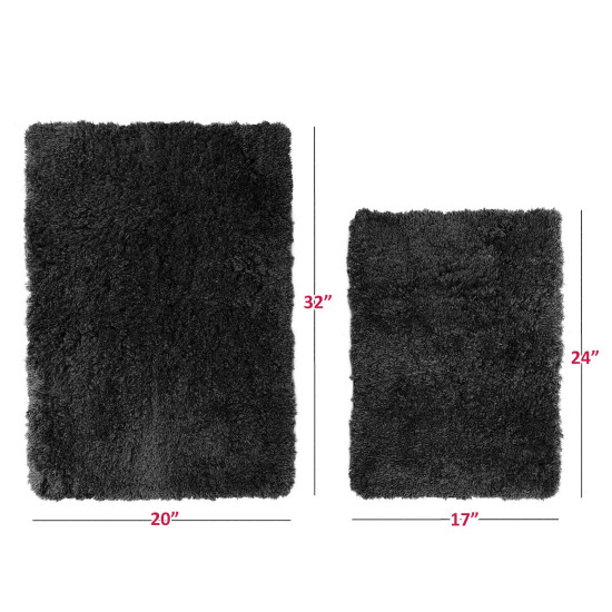 2PC Shaggy Area Rug Set with Non-Slip Backing Rubber Large & Small Cozy Bath Mat