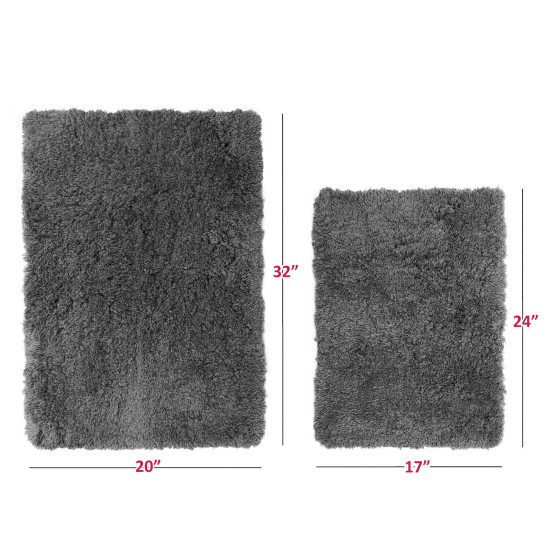 2PC Shaggy Area Rug Set with Non-Slip Backing Rubber Large & Small Cozy Bath Mat