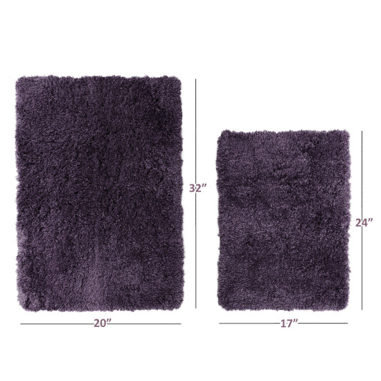 2PC Shaggy Area Rug Set with Non-Slip Backing Rubber Large & Small Cozy Bath Mat