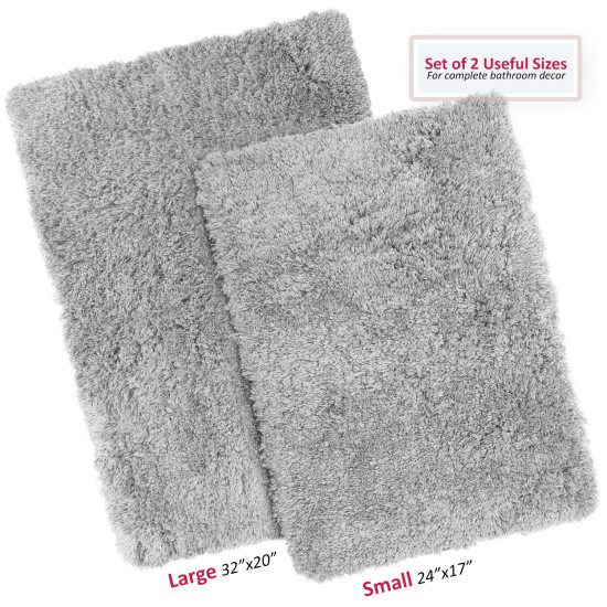 2PC Shaggy Area Rug Set with Non-Slip Backing Rubber Large & Small Cozy Bath Mat