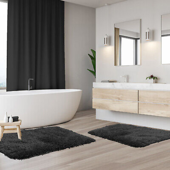2PC Shaggy Area Rug Set with Non-Slip Backing Rubber Large & Small Cozy Bath Mat