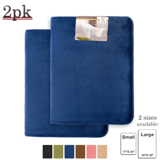 PACK OF 2: Luxurious Bath Mat Memory Foam Filled Non-Slip Absorbent Bathroom Rug
