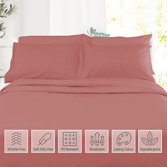 1800 Queen Or King Bed Sheets Ultra Soft Microfiber Deep Pocket 4 Pc Sheet Set