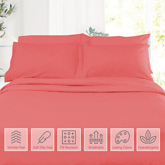 1800 Queen Or King Bed Sheets Ultra Soft Microfiber Deep Pocket 4 Pc Sheet Set