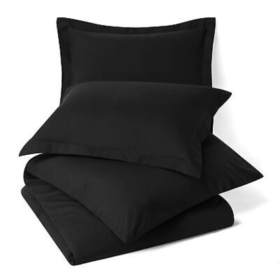 Duvet Cover Set Soft Brushed Comforter Cover W/Pillow Sham, Black - Queen