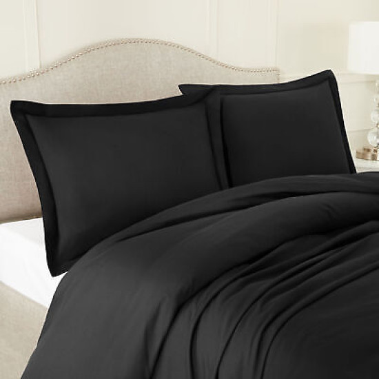 Duvet Cover Set Soft Brushed Comforter Cover W/Pillow Sham, Black - Queen