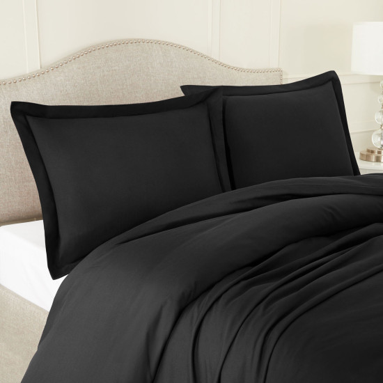 Duvet Cover Set Soft Brushed Comforter Cover W/Pillow Sham, Black - Queen