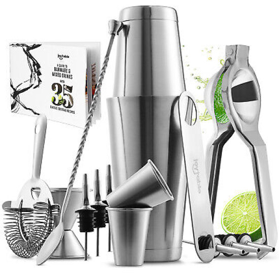 16 Pc Bartender Kit, Complete Cocktail Shaker Bar Tool Set - Recipe book & more