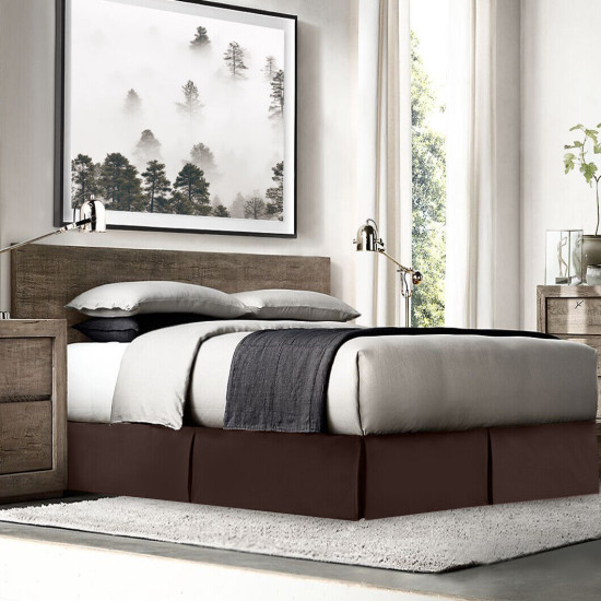 Luxury Pleated Tailored Bed Skirt - 14” Drop Dust Ruffle, Cal King - Chocolate